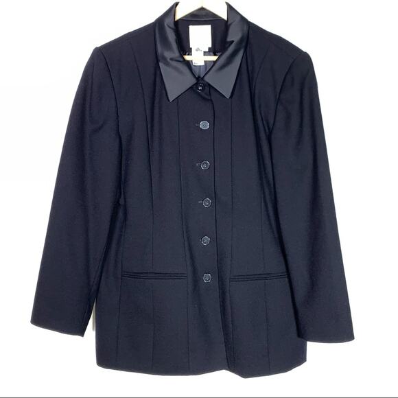 En Avance 100% wool navy blue jacket with satin collar women's size 16 - Picture 1 of 4